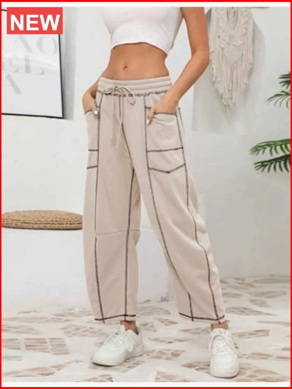 Womens Baggy Barrel Wide Leg Lounge Sweatpants with Pockets